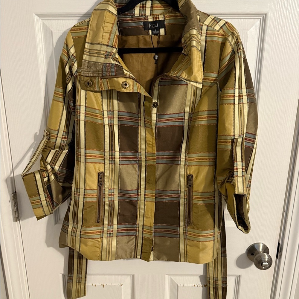 Puli Women's Yellow and Brown Plaid Utility Jacket